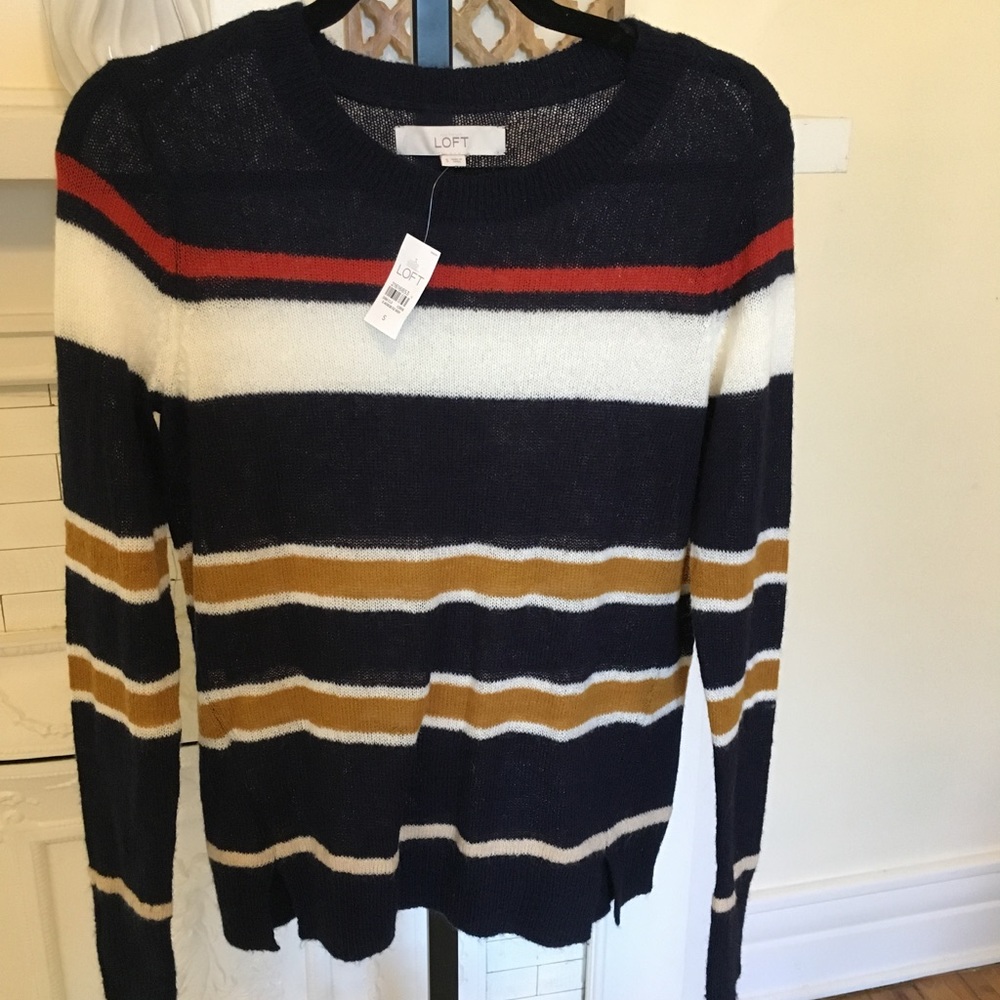 Loft Striped Sweater size Small NWT Navy
